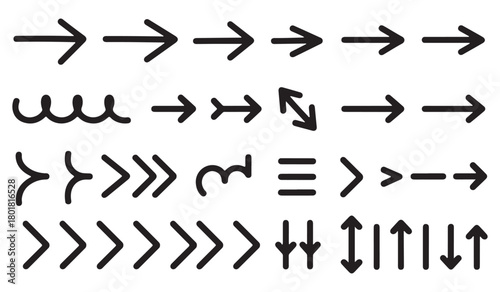  Collection of diverse arrow symbols and directional indicators in a simple graphic design