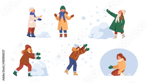 Joyful children playing and celebrating in a vibrant colorful winter scene with snow and festive decorations perfect for holiday greetings and seasonal designs