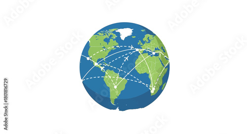 Stylized earth globe with glowing interconnected lines representing global network connections and travel routes