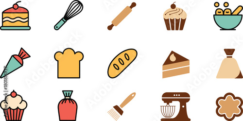 Baking Icons Cake Whisk Rolling Pin Cupcake Bread Mixer
