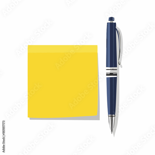 Un stylo et  un post-it, concept pour prise de notes rapide, se rappeler, mémoriser, mémo, idée, isolé sur fond banc