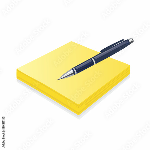 Un stylo et  un post-it, concept pour prise de notes rapide, se rappeler, mémoriser, mémo, idée, isolé sur fond banc