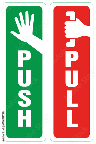 Push" and "Pull" Door Instructions with Hands - Clear Guidance for Door Operation