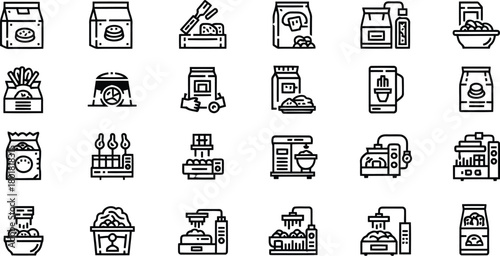 Vector illustration of set of food production and packaging icons isolated on