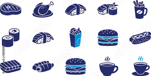 Vector illustration of set of food icons isolated on