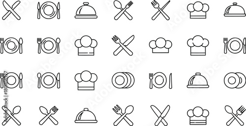 Vector illustration of collection of restaurant and cooking icons isolated on