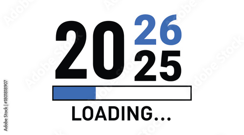 The year 2026 loading into 2025 with a progress bar, isolated on
