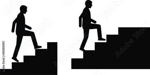 Vector illustration of silhouettes of people climbing stairs isolated on