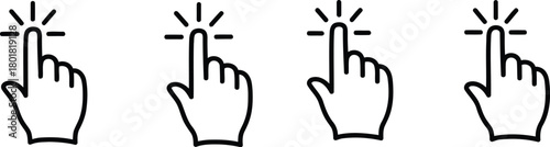 Vector illustration of set of four cursor icons pointing and clicking isolated on