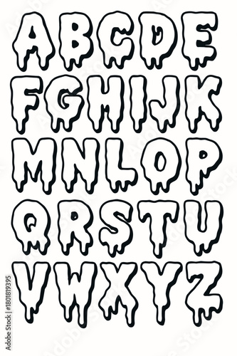 Hand-drawn dripping alphabet letters in a playful, artistic style with a unique, spooky charm for creative projects