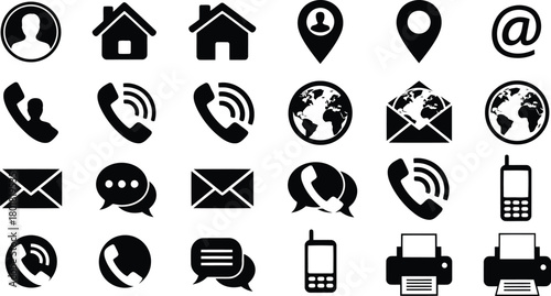 Vector illustration of set of communication and contact icons isolated on