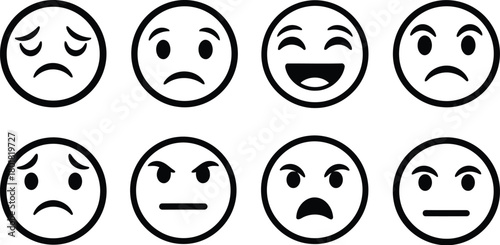 Vector illustration of set of eight cartoon emotion faces showing different feelings