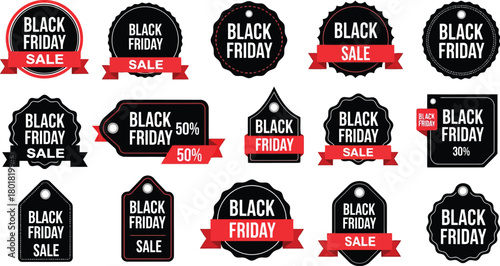 Vector illustration of collection of black friday sale tags and labels isolated on