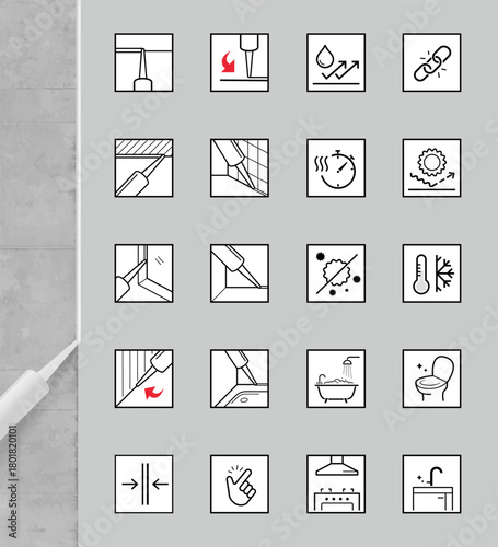 Silicone sealant cartridge set icons. Vector elements for infographics. Set of sign for detailed guideline. Ready for your design. EPS10.	