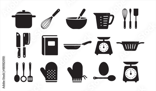 Cooking Tools Vector Pack Featuring Pots, Pans, Knives, and Measuring Items