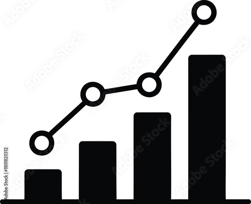 Vector illustration of bar graph and line chart showing upward trend, isolated on