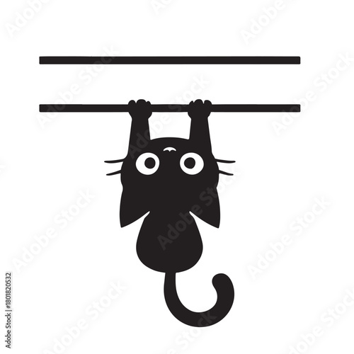 Black Cat Hanging Upside Down on Bar silhouette