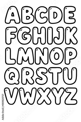 Charming outlined uppercase alphabet in a whimsical, balloon-like style, perfect for children's learning, creative crafts, and playful design projects