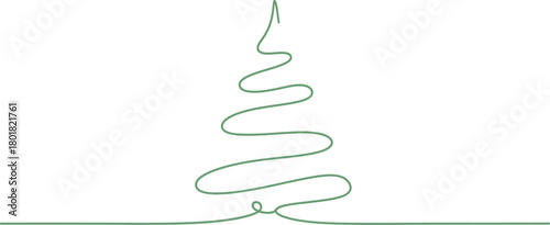 Minimalist continuous line drawing of a christmas tree isolated on white background