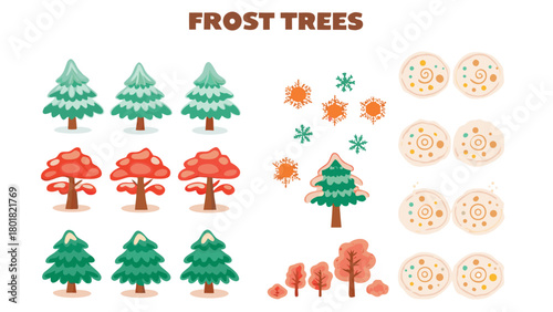 Whimsical winter scene with swirling frosty winds around ancient trees evoking a happy cold and magical atmosphere for holiday or seasonal designs