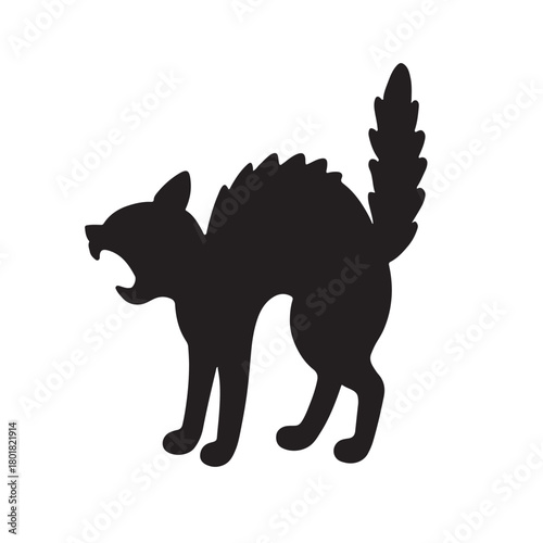Silhouette of an angry black cat with arched back vector
