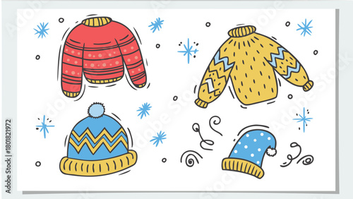 A vibrant and cheerful cartoon illustration depicting a fun bright winter scene with playful elements and a festive atmosphere perfect for seasonal celebrations and holiday designs
