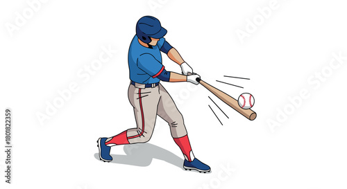 Dynamic baseball player hitting home run in action pose with bat and ball