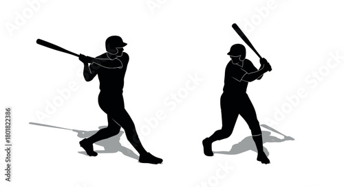 Silhouette baseball players in action: batting poses and dynamic shadows