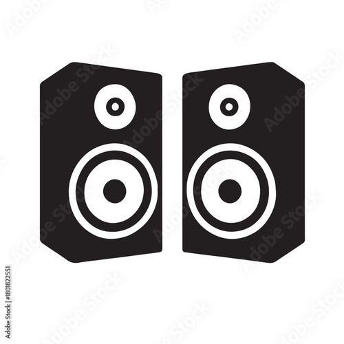 Pair of black audio speakers on white background Keywords: speakers, audio, sound, music, stereo