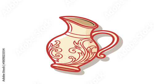 Elegant ornamental jug with red floral design on white background