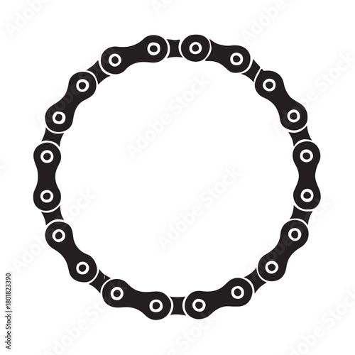 Bicycle chain forming a circle on white Keywords: bicycle chain, bike chain, circular, circle