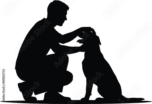 Man petting dog silhouette vector illustration love and companionship eps