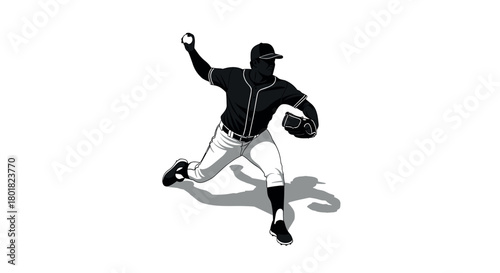 Silhouette of baseball pitcher in action with dynamic black and white style