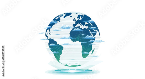 Digital globe with glitch effect and abstract data streams representing global connectivity and technology