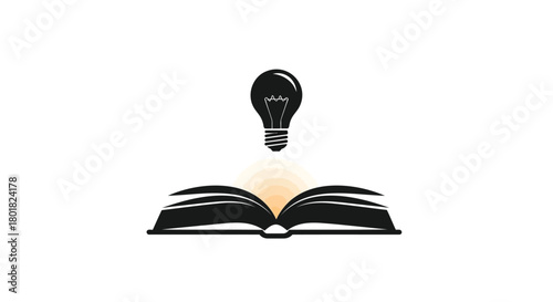 Open book with a glowing light bulb above representing knowledge and new ideas