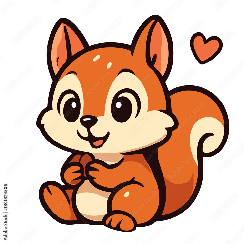 Fototapeta premium Cute squirrel holding a nut in cartoon style