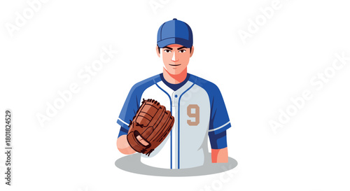 Baseball player in blue uniform holding glove illustration