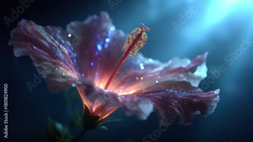 Enchanted hibiscus flower, glowing with ethereal light