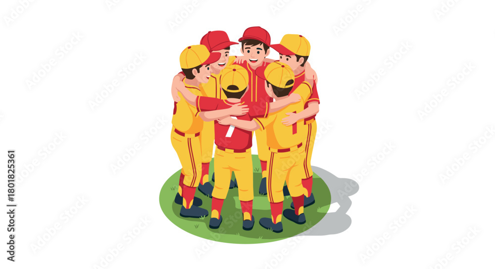 Obraz premium Team huddle of young baseball players in uniforms on field