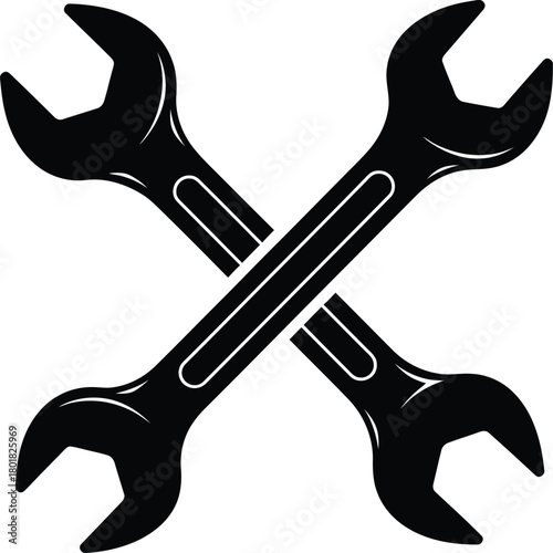 Black and white crossed wrenches vector illustration repair tool icon eps silhouette