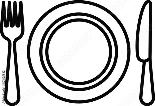 Plate fork and knife vector illustration dining etiquette tableware icon eps silhouette
