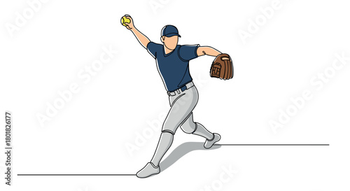 Dynamic sketch of baseball player in action with a powerful pitch