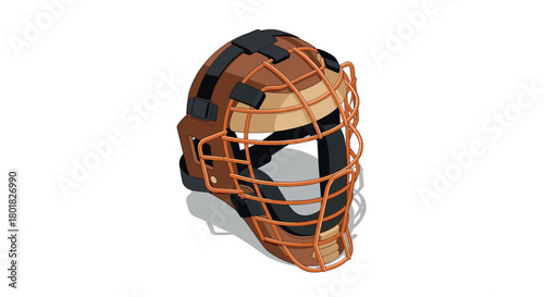 Vintage baseball catcher helmet isometric drawing