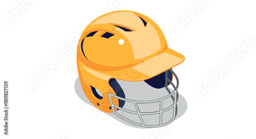 Bright yellow cricket helmet with visor in 3d isometric design for sports equipment themes