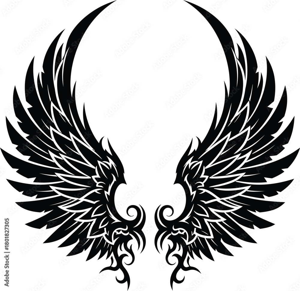 Obraz premium Angel wings vector illustration symmetrical black and white design art eps silhouette