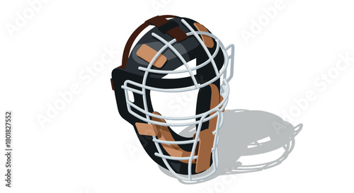 Isometric baseball catcher mask with shadow on white background