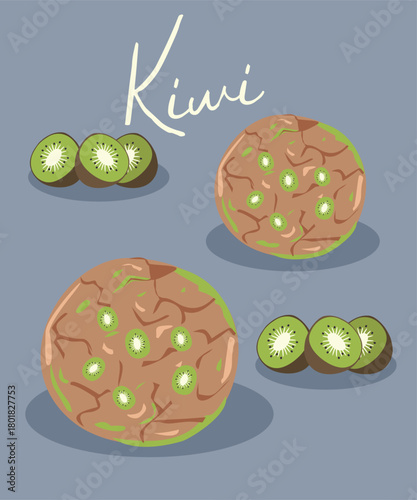 Illustration with Two Kiwi and Chocolate Cookies 