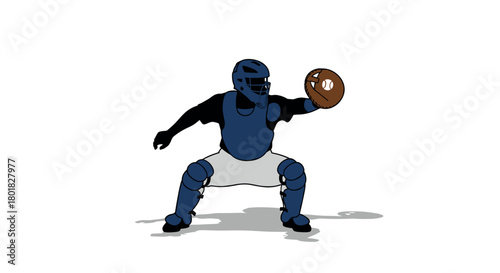 Baseball catcher in action: dynamic silhouette illustration capturing athletic movement