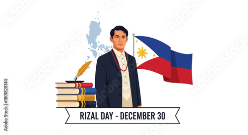 An illustrative tribute to José Rizal, the national hero of the Philippines, for the commemoration of Rizal Day on December 30th