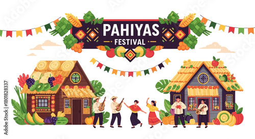 Pahiyas Festival Celebration with Traditional Houses, Music, and Dancing